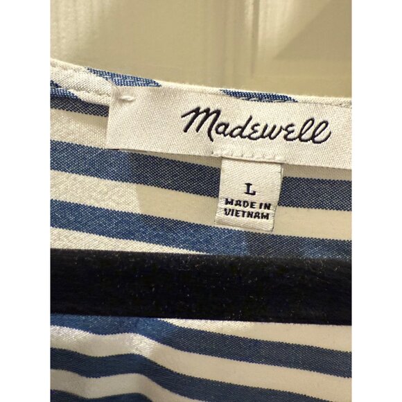 Madewell Blue & White Striped V-Neck Peplum Blouse With Long Balloon Sleeves Siz - Picture 3 of 9